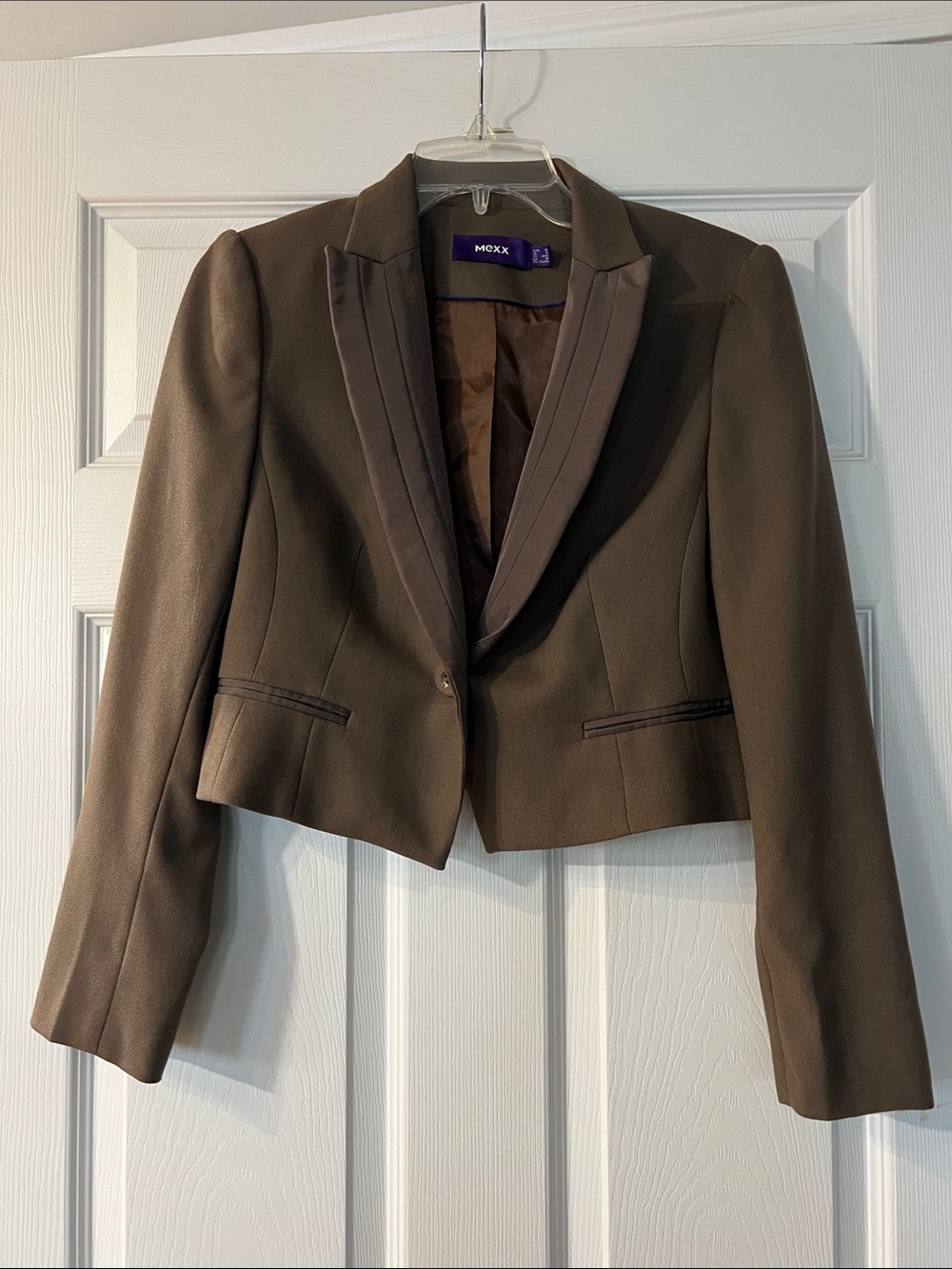 Mexx Women's Dark Brown Cropped Blazer with Satin Trim